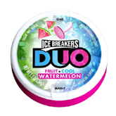 Ice Breakers By Hershey's Duo Fruit + Cool Sugar Free Mints Watermelon Flavor 1.3 oz Each Unit Quantity 8 Units Per Box Sweet Browse at UsaCandyWholesale.Com